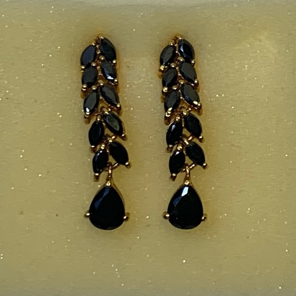 Jewelry - Gold-Tone Leaf-Drop Black-Stone Dangle Earrings